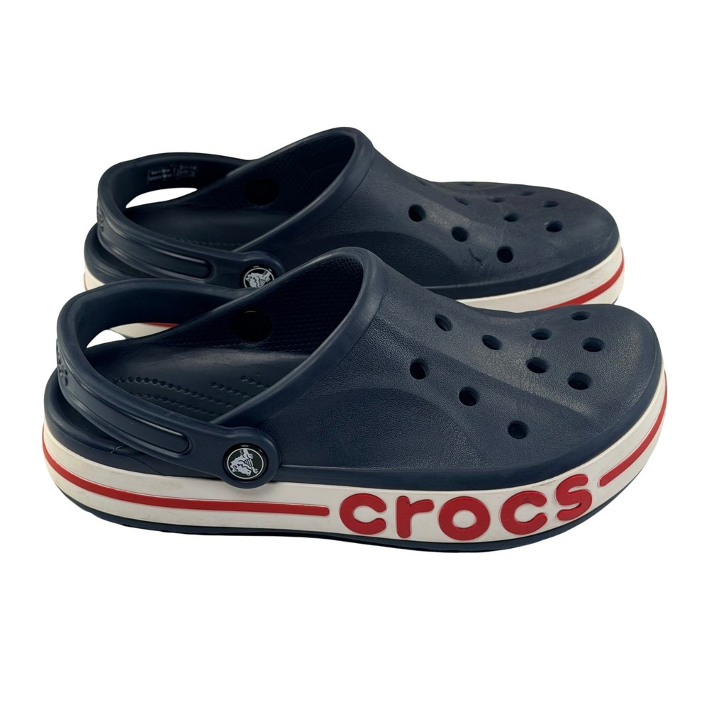 Crocs Bayaband Clogs Mens 5 Womens 7 Blue Red White Slip On Unisex Comfort Shoes